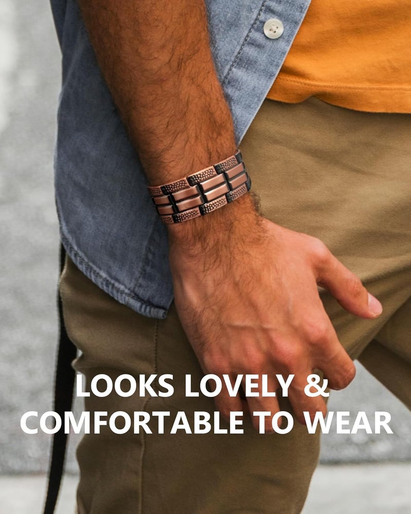 Feraco Copper Bracelet for Men 3X Strength,Magnetic Therapy Bracelet Copper Jewelry with Powerful 3800 Gauss Magnets - Image 4